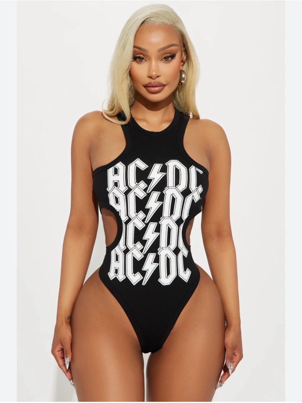 ACDC Cut Out Bodysuit 
Black/White